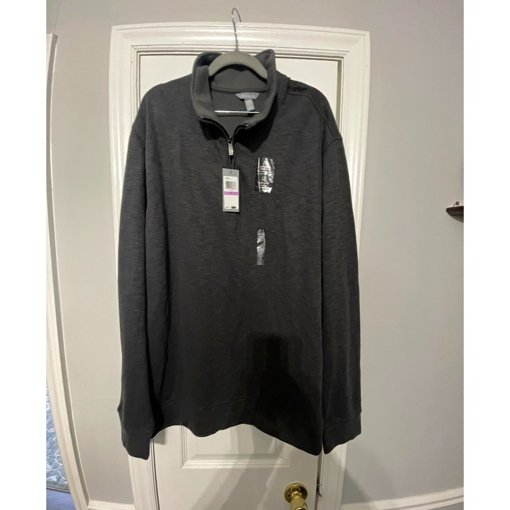 Van Heusen Men's 2XL Regular Black Solid Knit Mock Neck 1/4 Zip Stretch NWT